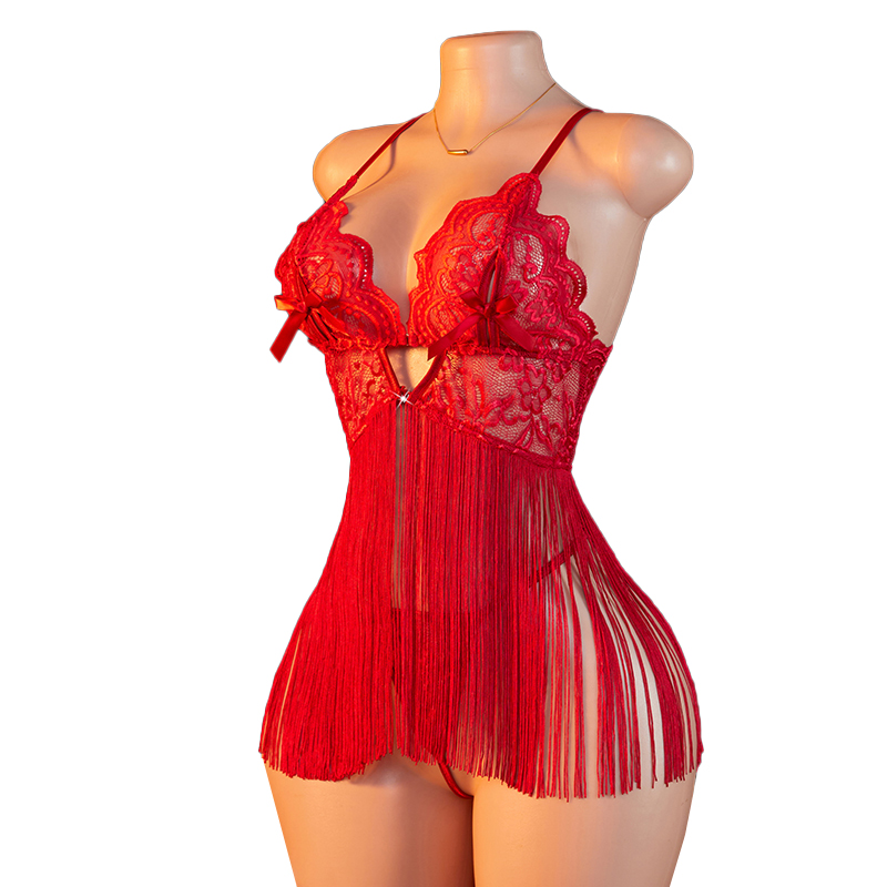 Tassel Fringe Trim - Transparent Lace Women Red Strap Tassel
