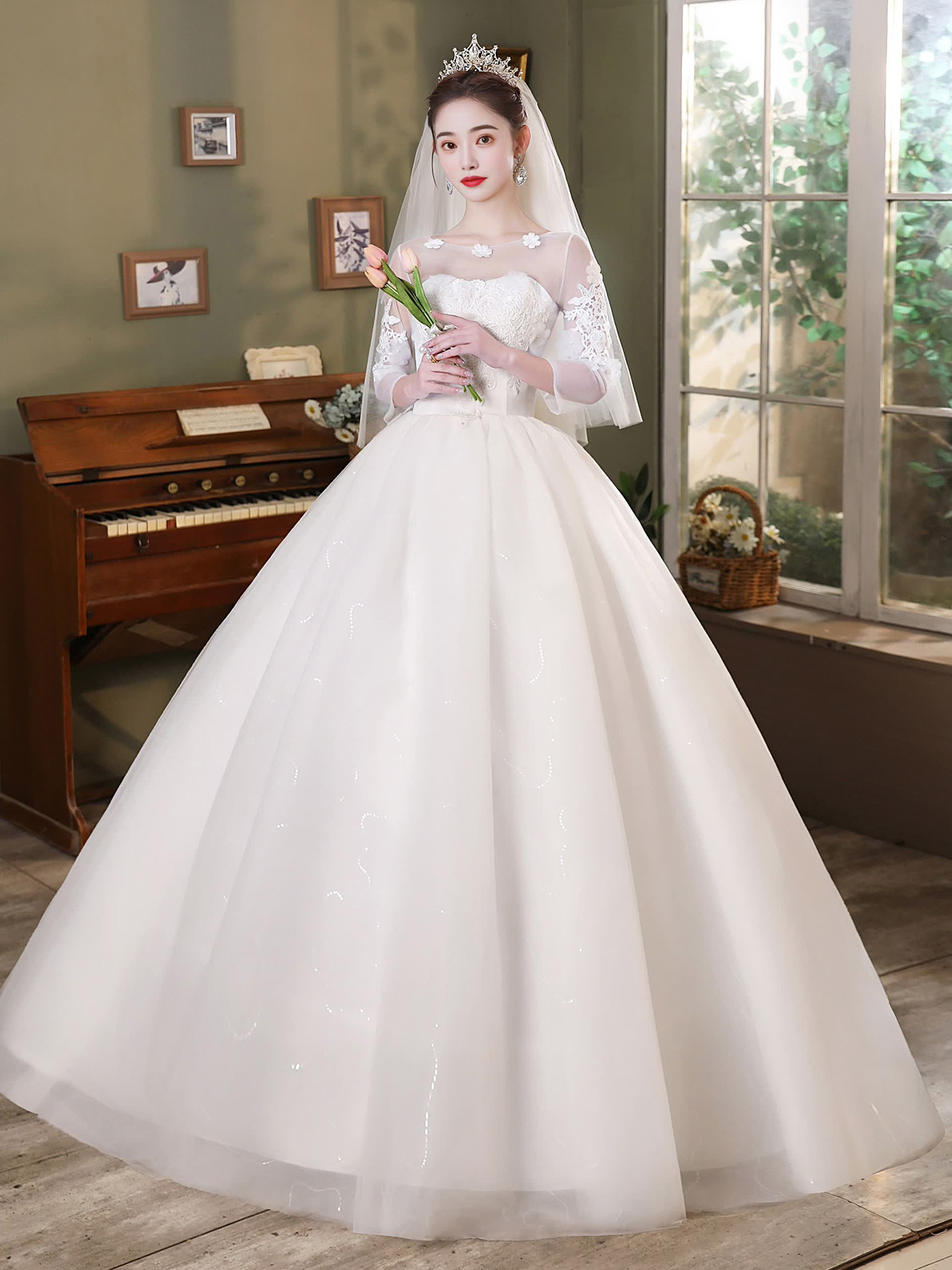 Crystal Mesh Fabric - plus Size Lightweight Wedding Dress Long
