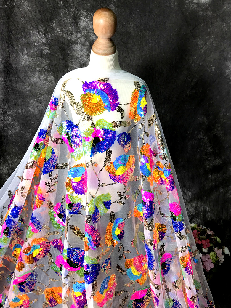 Colorful Crystal Sequins Flowe - Crystal Mesh Fabric 리뷰 및 가격