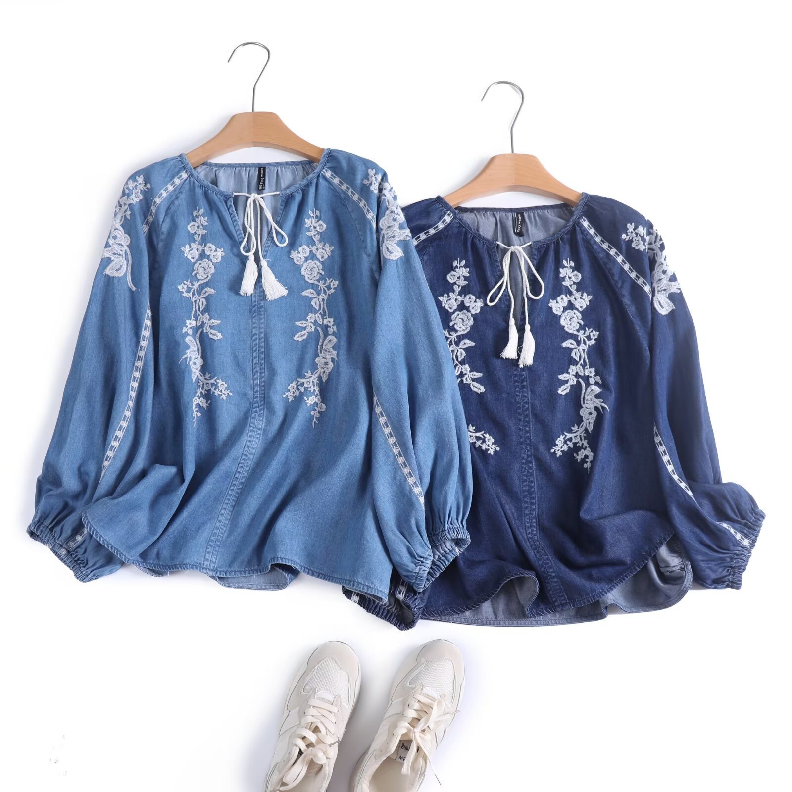 Women Denim Blouse Top Flower  - Tassel Fringe Trim 리뷰 및 가격