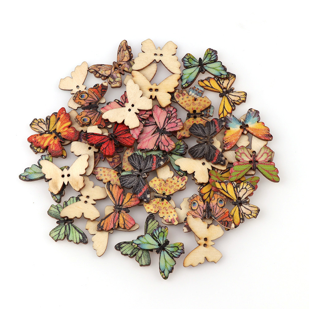 50pcs Butterfly wooden button  - Embellishments For Scrapbooking 리뷰 및 가격