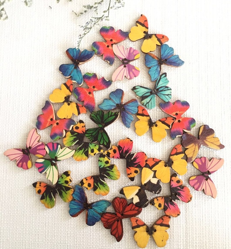 50pcs Butterfly wooden button  - Embellishments For Scrapbooking 리뷰 및 가격