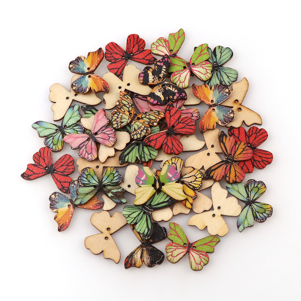 50pcs Butterfly wooden button  - Embellishments For Scrapbooking 리뷰 및 가격