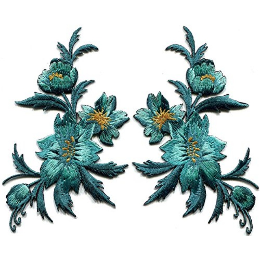 3 x 5.13 inches. Blue Green Te - Applique Patch Flower 리뷰 및 가격