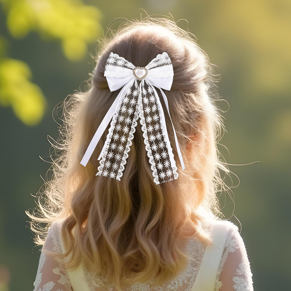 2Pcs Flower Lace Bow Hair Clip - Lace Ribbon Trim 리뷰 및 가격