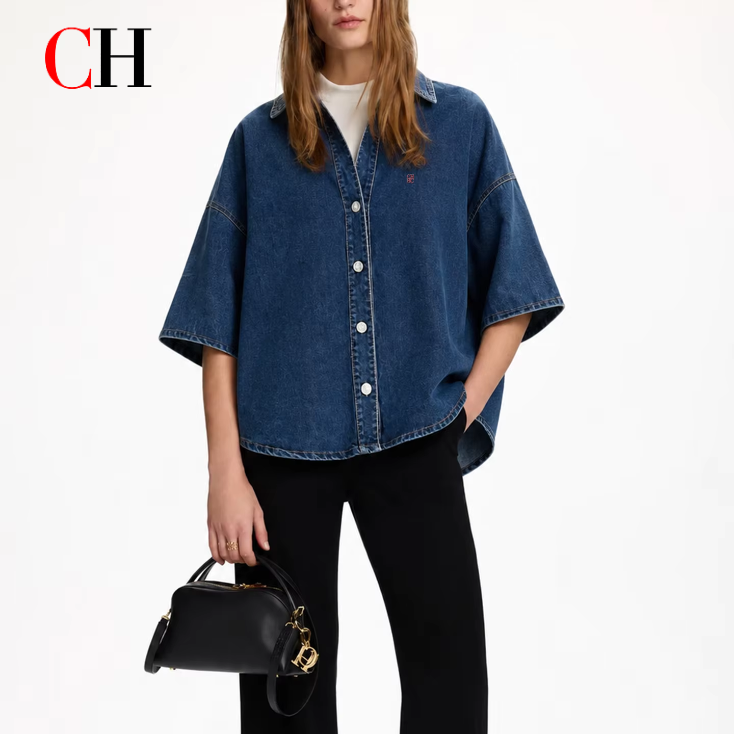 CH Letter Embroidered Solid Co - Embellish Knit 리뷰 및 가격