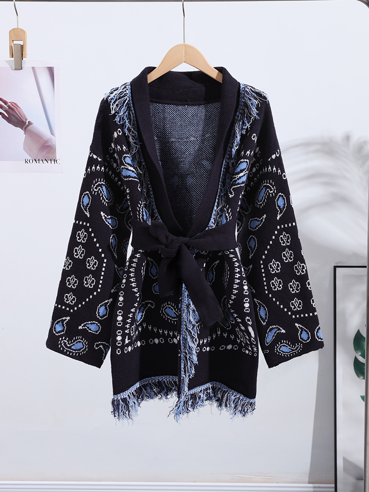 Elegant Print Tassel Cardigan  - Tassel Fringe Trim 리뷰 및 가격