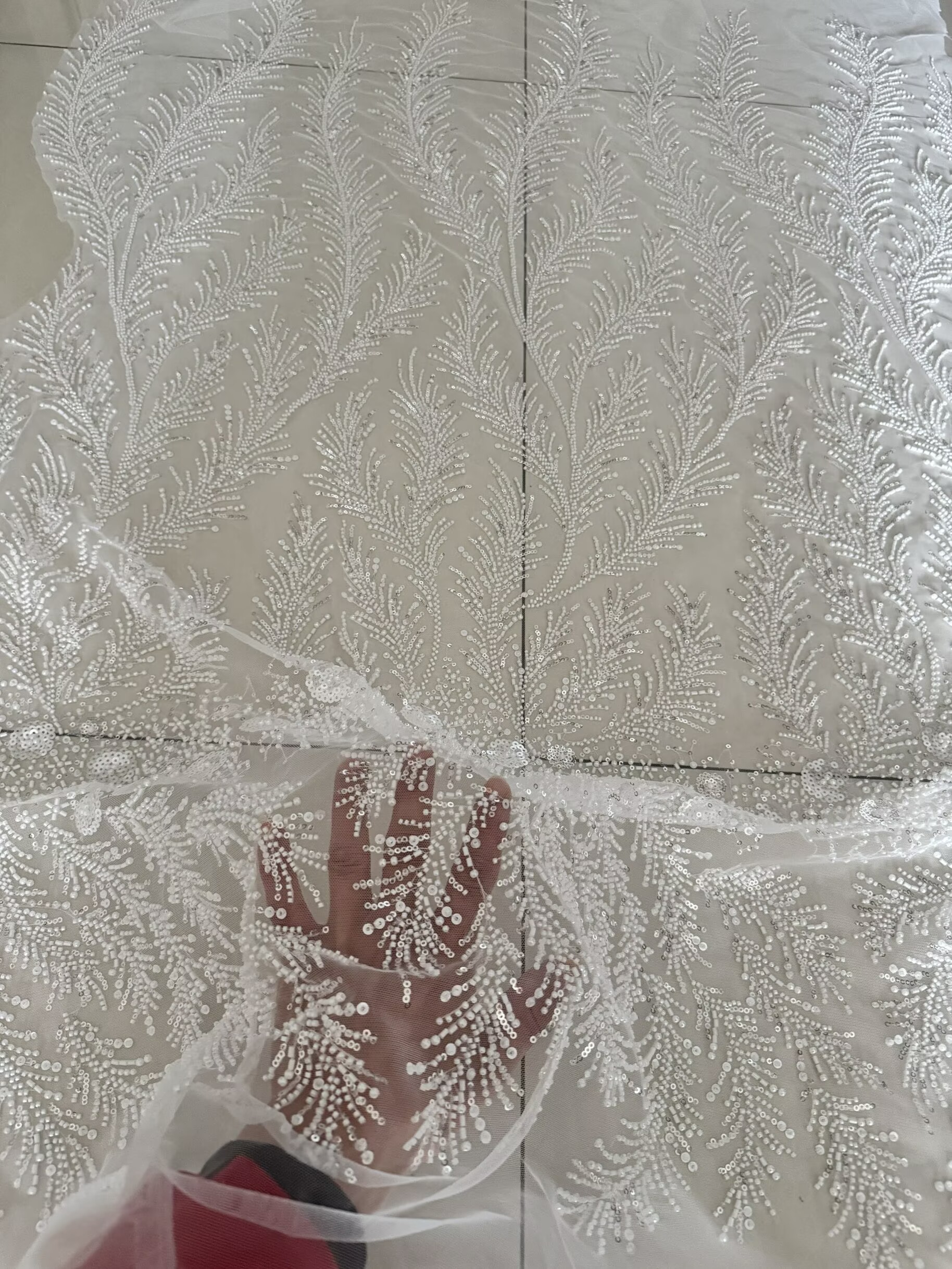 White Beaded Pearl Crystal Seq - Crystal Mesh Fabric 리뷰 및 가격