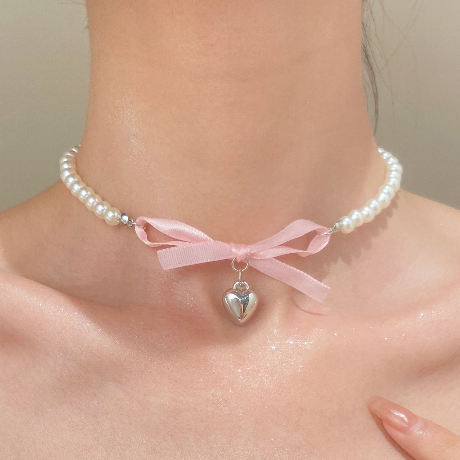 French Romantic Pink Bowknot H - Pearl Trim Chain 리뷰 및 가격