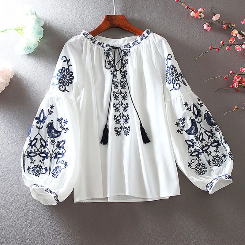 2026 Women's Retro Blouse Nati - Tassel Fringe Trim 리뷰 및 가격